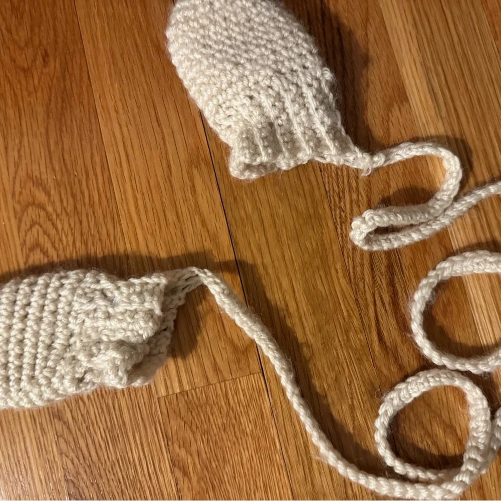Handmade Cream knit / Crocheted Baby Mittens (soft wool) for 12 month old baby